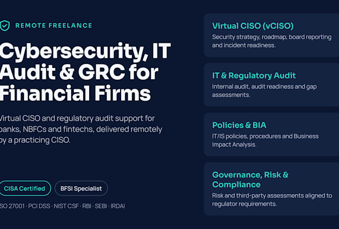be your virtual ciso for cybersecurity, IT audit and grc compliance